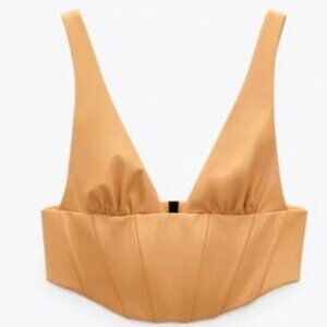 Zara Brown FAUX LEATHER TOP SIZE SMALL NWT